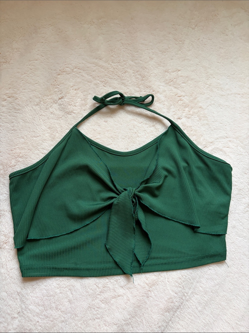 SHEIN Dark Green Ribbed Tie-Front Halter Crop Top